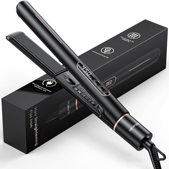 NEXPURE 1" Flat Iron, 2 in 1 Hair Straightener and Curler with Floating Plates, 5 Temp Settings Styler for All Hair Types, Black