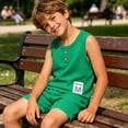 thumbnail image 6 of Lumosvexa Boys Outfits Sleeveless Crew Neck Tank Tops and Baggy Shorts Summer Casual Comfort Sets 2 Piece Army Green Size 5, 6 of 9