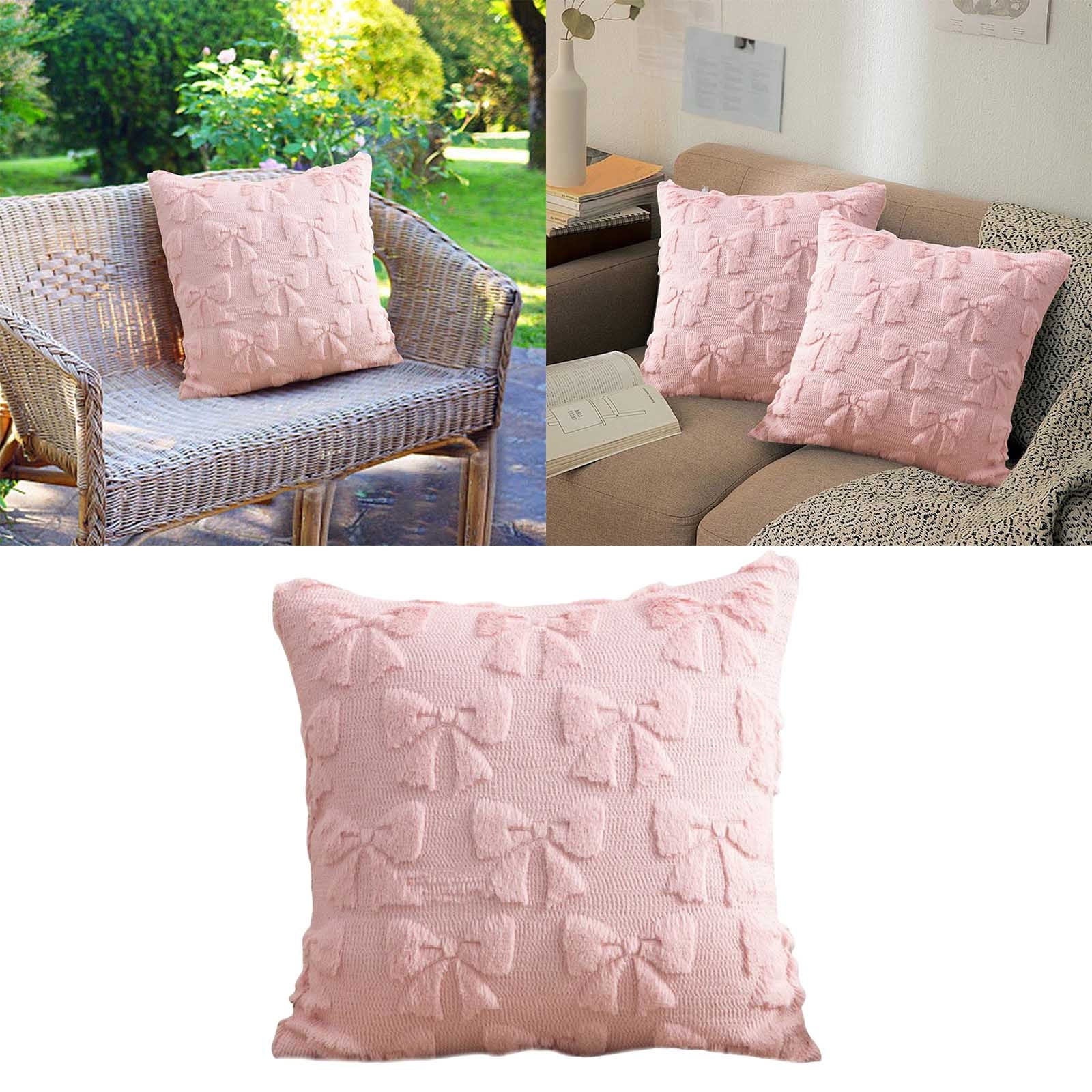 4PCS Pink Bow Throw Pillow Covers - 18 Inch Decorative Pillow Covers, Soft Plush Fluffy Bowknot Couch Pillows for Bedroom Living Room Sofa Decor