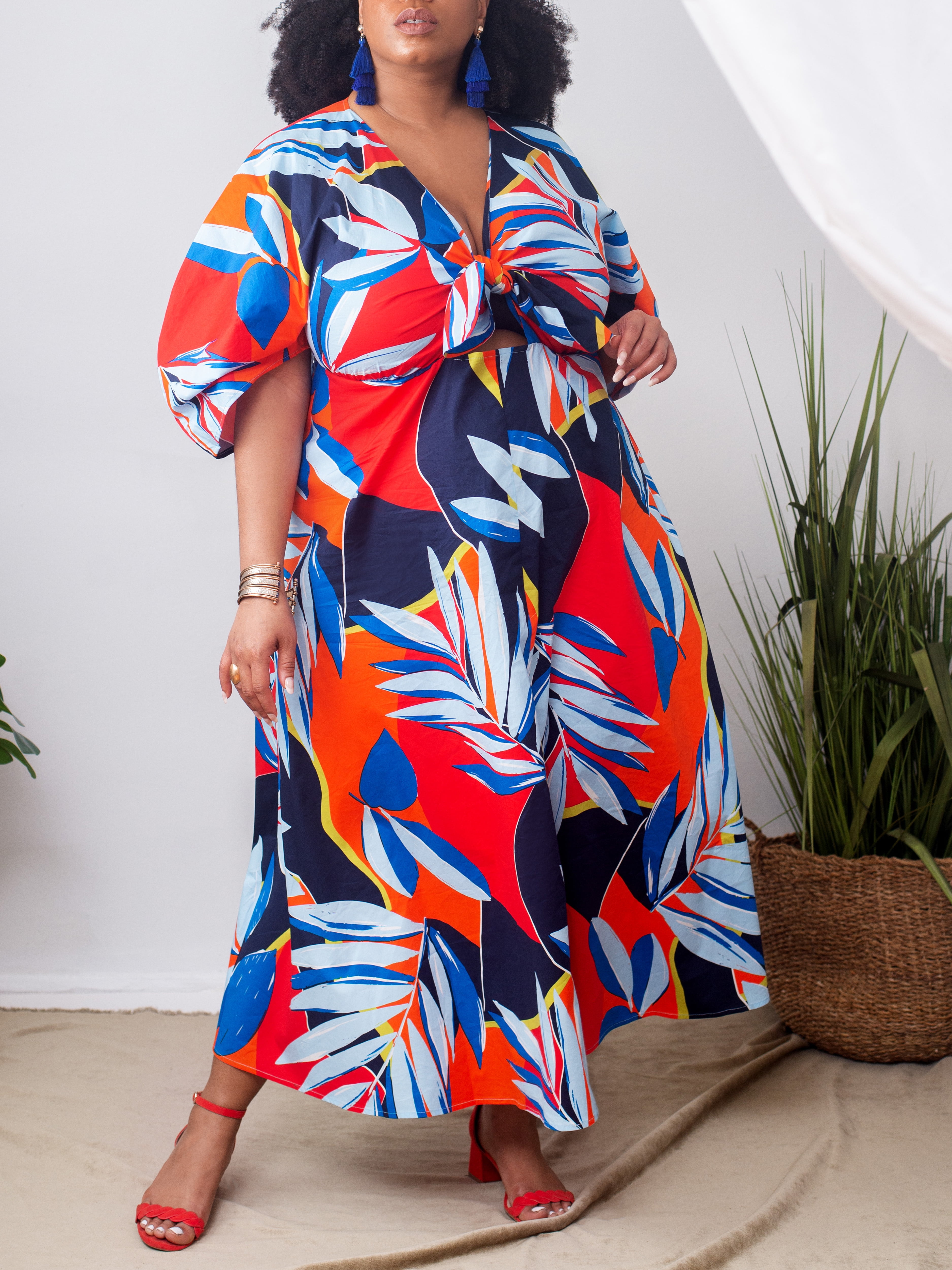 ELOQUII ELOQUII Women's Plus Size Puff Sleeve Maxi Dress