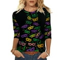 thumbnail image 2 of Pxxlle Women's Mardi Gras Shirts Plus Size 3/4 Sleeve Crewneck Fat Tuesday Shirt New Orleans Party Tshirts Funny Mask Graphic Tees Size M, 2 of 8
