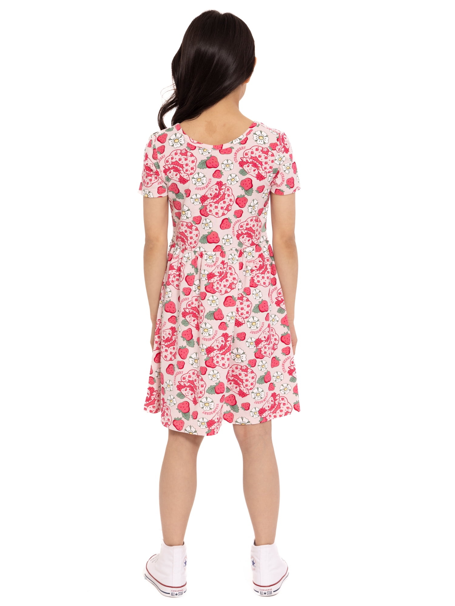 Strawberry Shortcake Girls Allover Print Dress with Short Sleeves, Sizes 4-12
