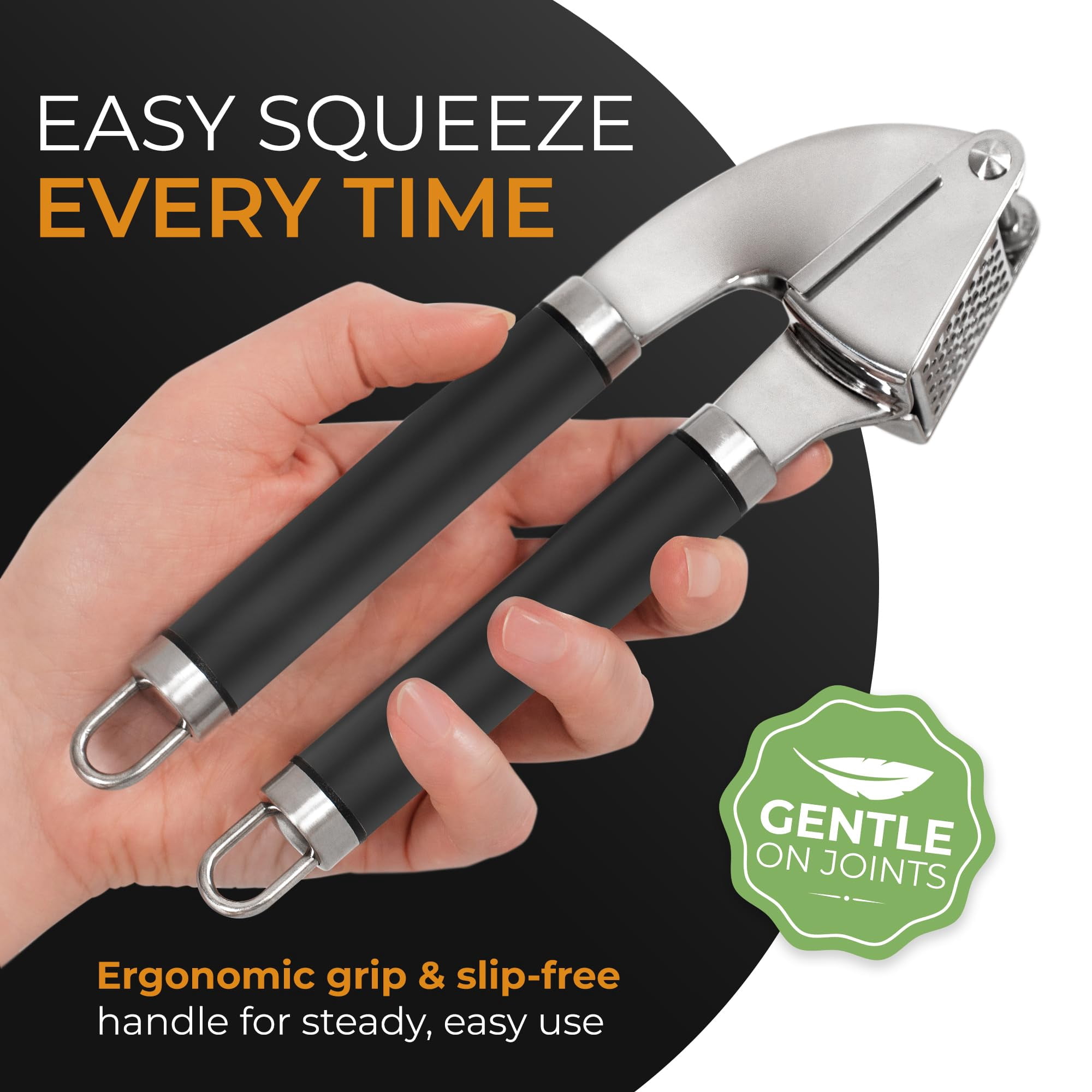 Garlic Press Stainless Steel - Premium Professional Grade Garlic Mincer, Crusher & Peeler Set - Easy Clean, Dishwasher Safe & Rust-proof