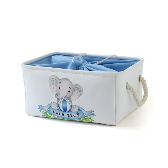 LAMIRO Storage Basket Baby Shower Basket for Boys Girls Large Gift Box for Baby Collapsible Storage Bins Elephant Decoration for Kidsroom Nursery Room Play Room, L