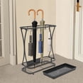 thumbnail image 6 of Metal Umbrella Holder Stand Rack Organizer with Drip Tray 18 Slots 20 Hooks Black, 6 of 13