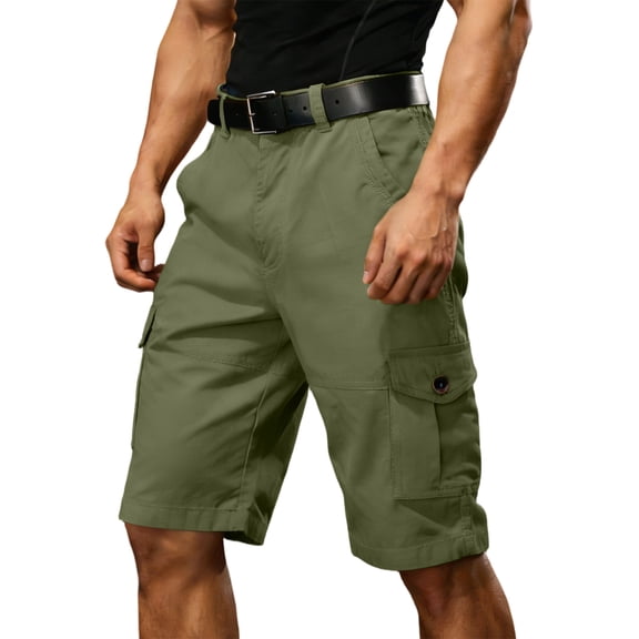Fgvctg Men's Shorts Casual Stretch Waist Cargo Short Dressy Regular Fit Elastic Waist Summer Beach Workout Pants Waistband Lightweight Shorts with Multi Pockets,Army Green,31