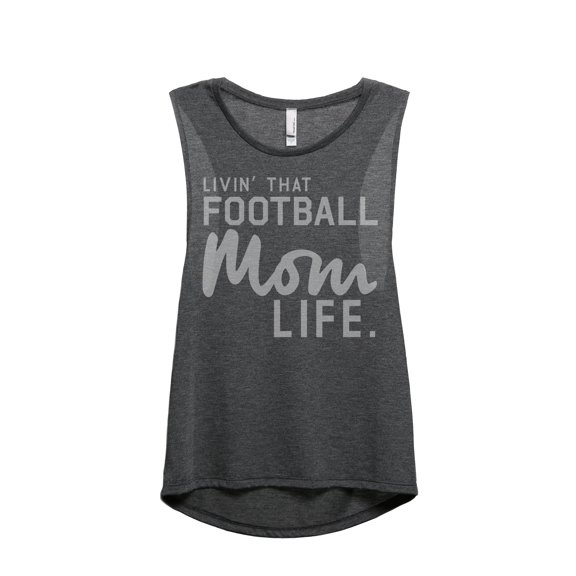 Thread Tank Livin' That Football MomLife Women's Fashion Sleeveless Muscle Tank Top Charcoal Small
