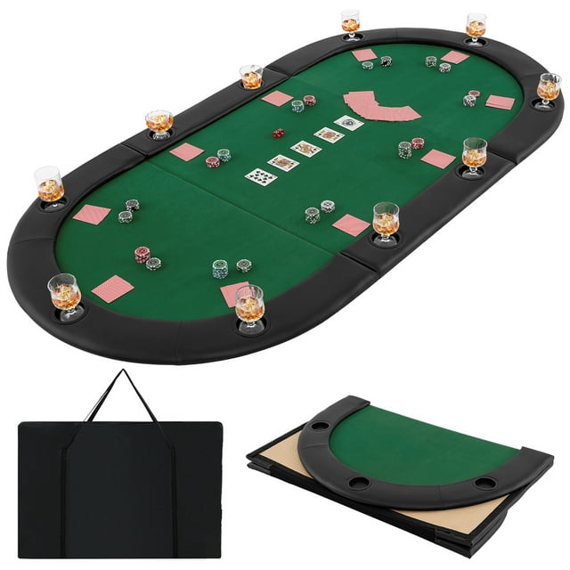 Gymax 84'' x 42'' 10-Player Foldable Padded Poker Table Top w/ Carrying Bag Cup Holders Green