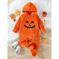 thumbnail image 2 of Wassery Baby Girls Boys Halloween Clothes 6M 12M 18M 24M Pumpkin Print Long Sleeve Hooded Infant Jumpsuit Newborn Clothes 0-24 Months, 2 of 9