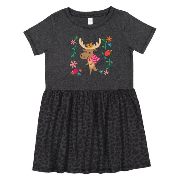 Inktastic Woodland Moose Spring Flowers Girls Toddler Dress
