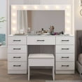 thumbnail image 1 of Ktaxon Large Makeup Vanity, Vanity Table Set w/ Visible Glass Top w/ Charging Station, for Girls and Women, White, 1 of 8