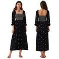 thumbnail image 2 of Michellecmm Women Long Dress Long Sleeve Square Neck Embroidery Flower Swing Dress, 2 of 8