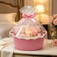 thumbnail image 4 of Woven Cotton Storage Basket with Handles, Decorative Gift and Organizer Basket for Shelf, Closet, Bathroom and Pantry, Dark Pink, 4 of 6