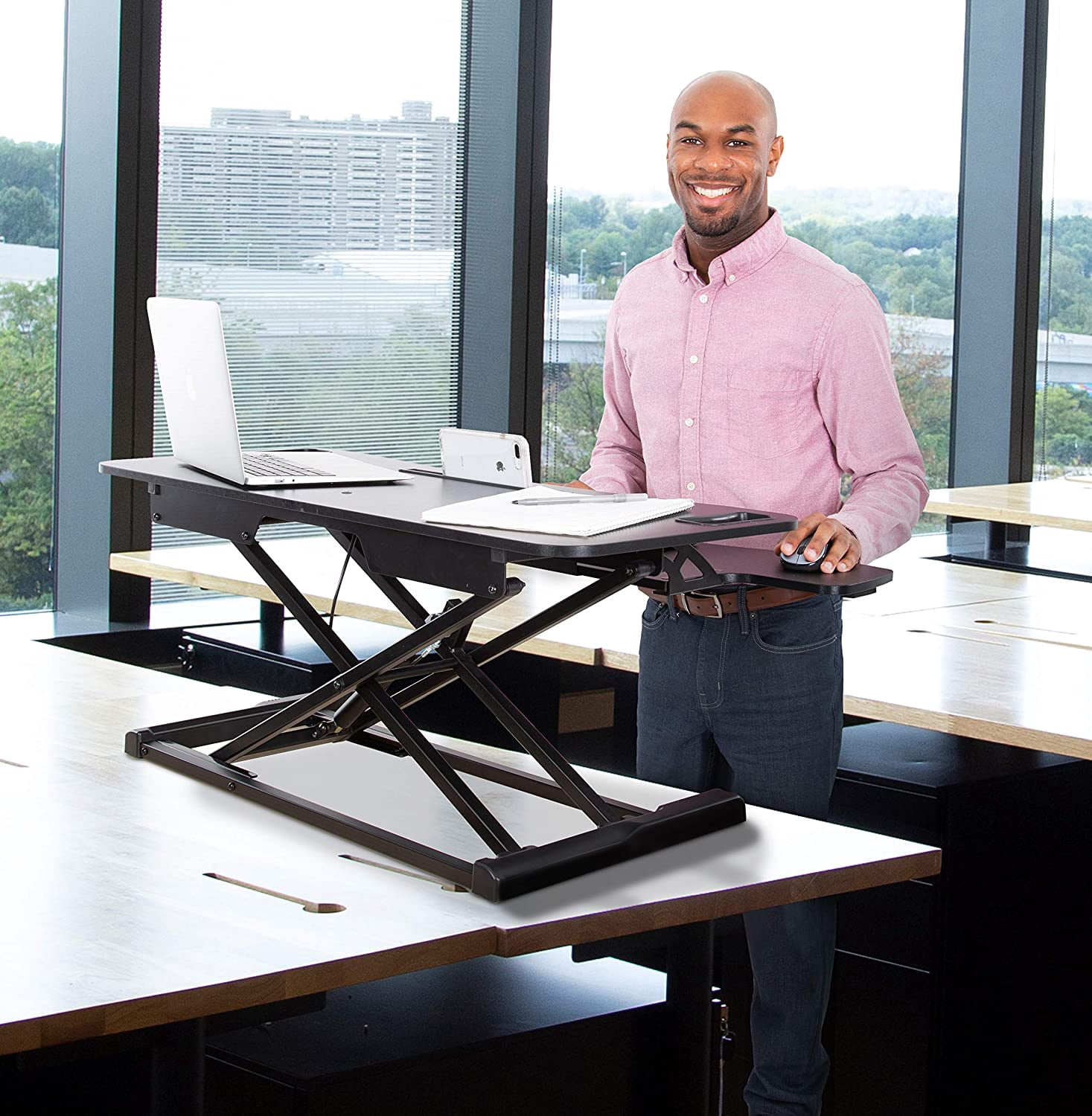 Flexpro Hero 37 Inch Standing Desk Converter, for Office and Home, Height Adjustable, 2 Level Sit to Stand Workspace with Keyboard Shelf & Monitor Riser, Sit or Stand (Black, 37 x 18 x 4.5 to 20)