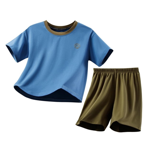 Zpanxa Boys Summer Outfits Kids Solid Color Round Neck Short Sleeve Set for Teens Casual Candy Color Home Clothes Short Sleeve Shorts Two Piece Set 14 Years