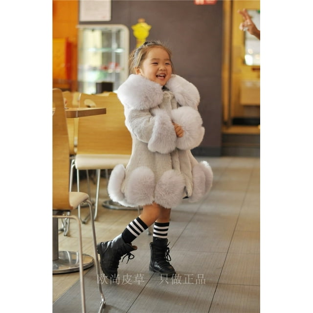 Abrigo de piel sintética para niñas, otoño e invierno, estilo coreano, piel de zorro y visón sintético, chaqueta acolchada de algodón para bebés engrosada