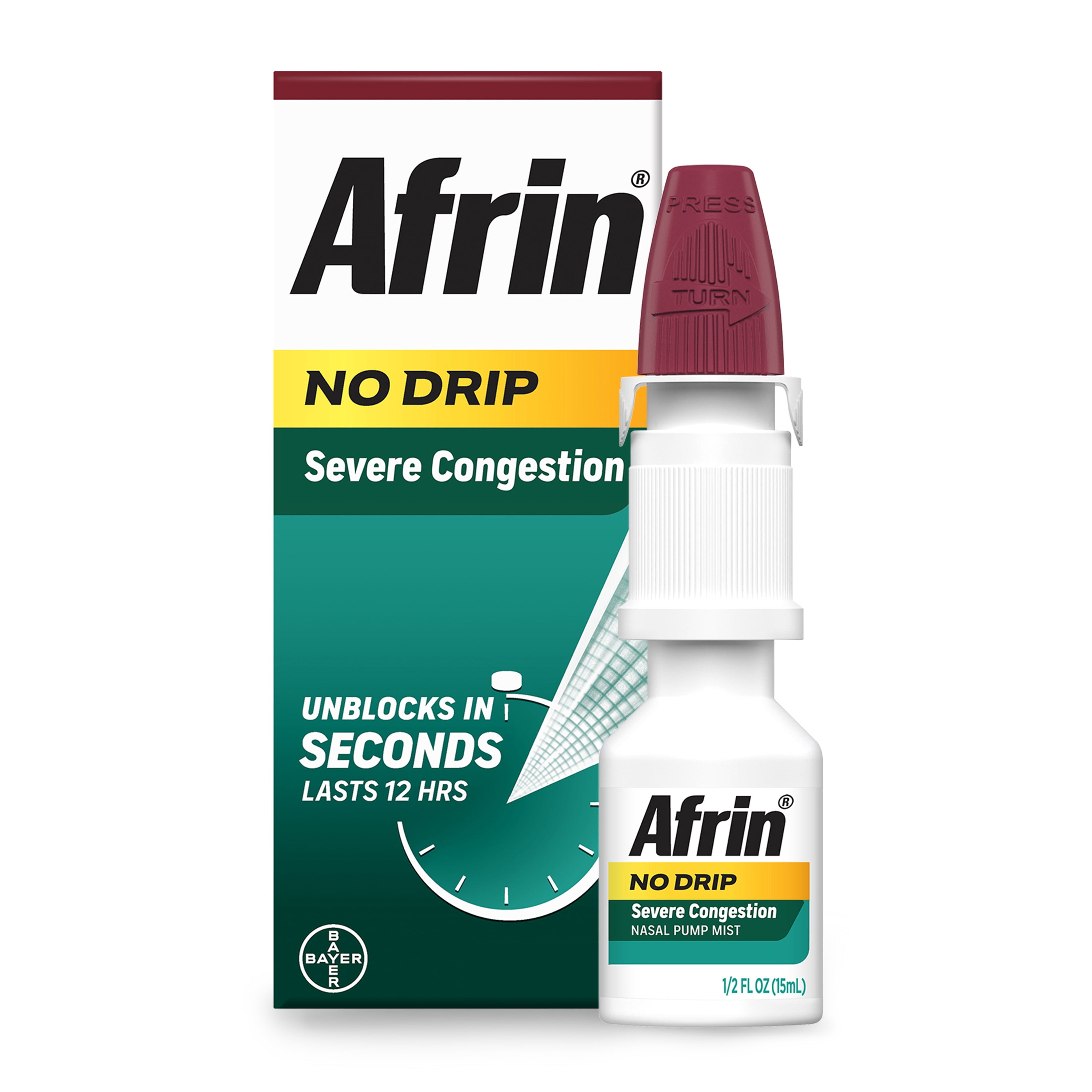 (3 pack) Afrin No Drip Severe Congestion Pump Mist Nasal Spray, 12 Hour Congestion Relief, 15 ml
