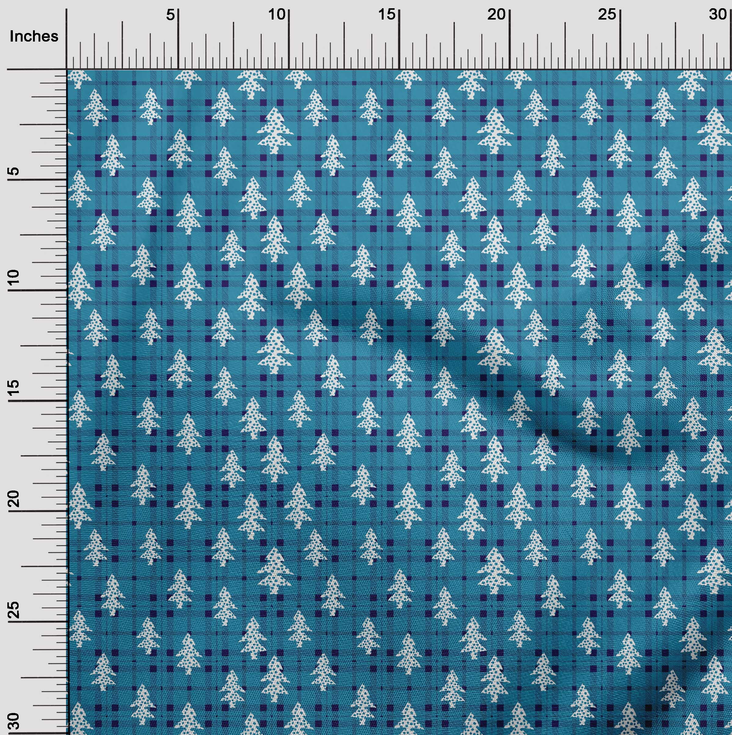 oneOone Georgette Viscose Medium Blue Fabric Christmas Tree Sewing Fabric By The Yard Printed Diy Clothing Sewing Supplies 42 Inch Wide
