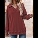 thumbnail image 4 of Sudadera con Cuello en V y Larga para Mujer, Estilo Informal, Holgado, de Punto, Estilo Túnica, para Otoño Vino Tinto L, 4 of 7