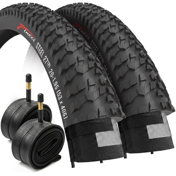Fincci 20x1.95 Bike Tires with Inner Tubes (53-406) Foldable Knobby for MTB, Folding, Electric, and Tricycle Bikes, Set of 2