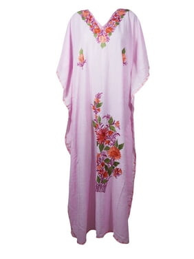 Mogul Women Pink Embellished Maxi Dress, Kimono Caftan, Housedress Cotton Cover up, Kaftan, Lounger, Resort Wear Plus Size