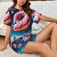 thumbnail image 4 of Honeii Starry Sky Pine Tree Donut for Women's Summer Pajama Set featuring Soft Short Sleeve Shirt & Matching Bottoms with Convenient Pockets for Relaxed Home Wear-Large, 4 of 6