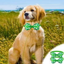 Tvtnvo Pet Bow Tie St. Patrick's Day Four Leaf Clover Luck Collar Accessory for Dogs and Cats Festive Holiday Party Outfit Nylon Spandex Charming Pet Costume Green 3.1x1.6in