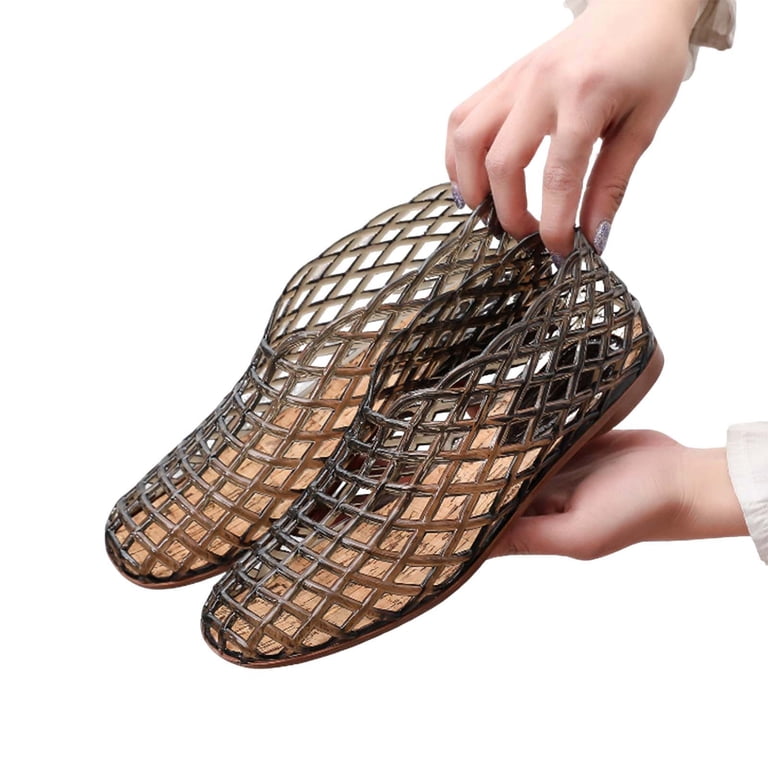 Quaouag Jelly Mesh Ballet Flats for Women Adult Clear Hollow  display picture 1