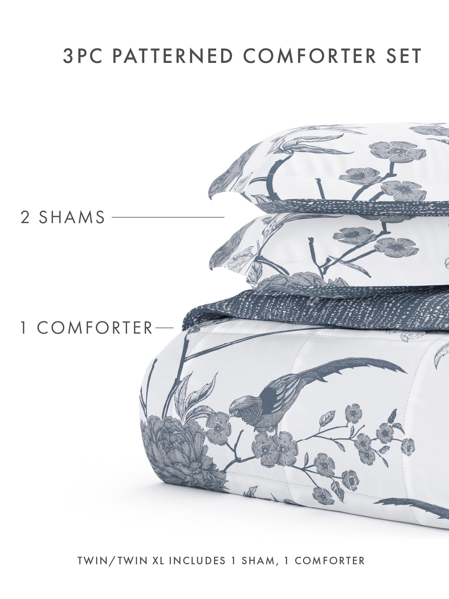 Comfort Canopy - 3 Piece Light Blue Floral Molly Botanicals All Season Down-Alternative Comforter for King Size Beds