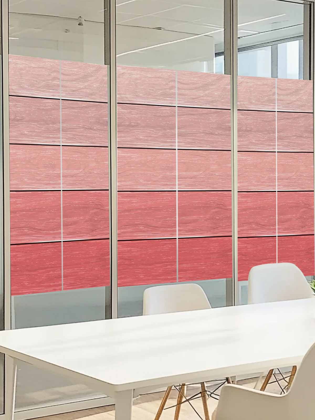 Gradient Pink Window Privacy Film, Wood Grain Abstract Striped Simple Vintage Frosted Glass Window Clings Static Cling UV Heat Blocking Reusable Door Sticker for Bathroom 23.6 x 59 Inch