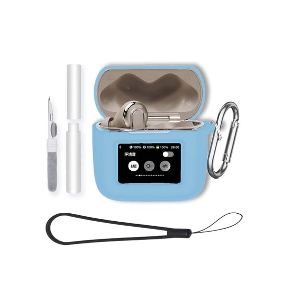 Soft Silicone Protective Case for JBL Tour Pro 3 Earbuds,Shockproof & Anti-Scratch Cover with Keychain,Lanyard & Cleaning Kit,Anti-Lost & Dustproof Protector-Skyblue