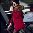 thumbnail image 4 of Abrigo de algodón para mujer, chaqueta de algodón de corte entallado medio largo para mujer, cuello de piel grande, chaqueta de algodón de plumón, abrigo para mujer, 4 of 5