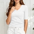 thumbnail image 6 of GigrtiJin Women's Short Sleeve T Shirts Casual Slimming V Neck Basic T Shirts Womens Solid Color Pull On Cropped Going Out Tees, 6 of 8