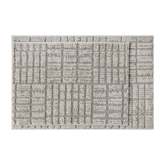 Mainstays 2 Piece Bath Rug Set, Taupe Linear Geo, 17" x 24" & 20" x 30"