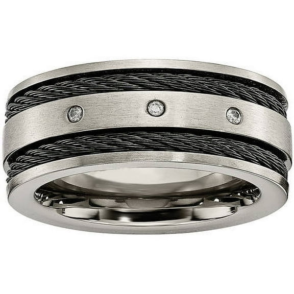 Titanium Black IP-plated Cable and Diamonds 10mm Brushed Band