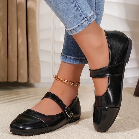 HAJWOH Mary Jane Shoes for Women 2026 New Slip on Dressy Flats Shoes for Women Non-Slip Comfy Flats for Casual Formal Work School Office Walking Black 39