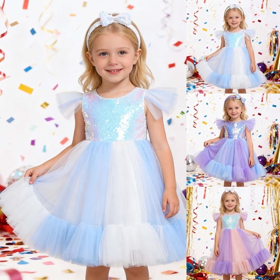 CAIXIA Girls Summer Dress RedGirls Formal Party Dress with Glitter Sash and Hairband Elegant Puffy Sleeves Tutu Skirt Gown,Pink,5-6 Years