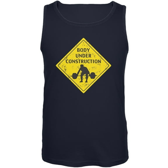 Body Under Construction Funny Navy Adult Tank Top - Large