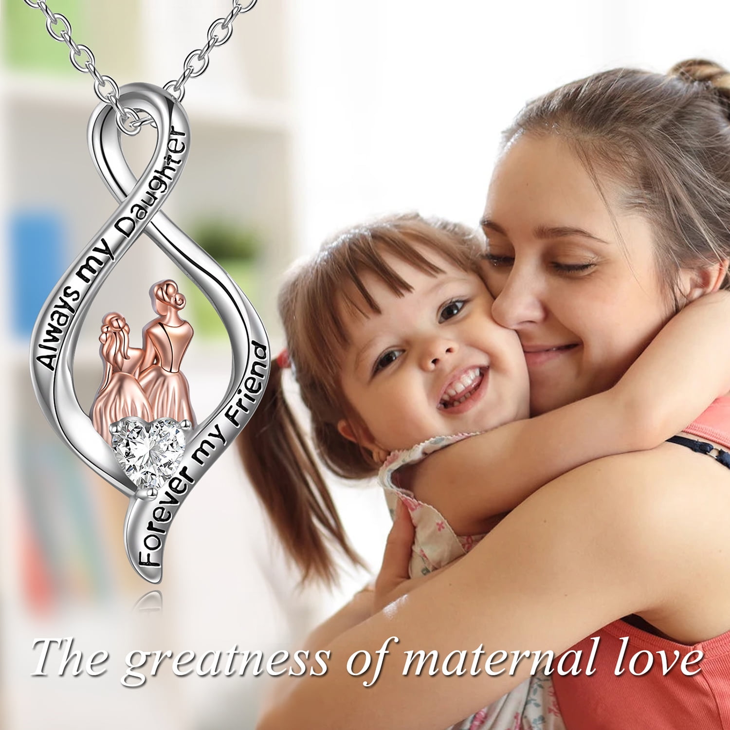 WINNICACA Sterling Silver Mother Daughter Pendent "Always My Daughter Forever My Friend" Jewelry Necklace Mothers Day Birthday Gifts from Mother to Daughter