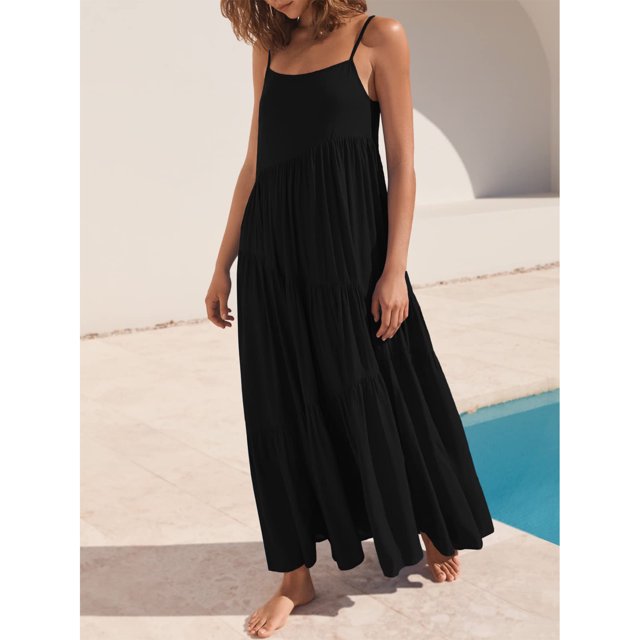 Vestido Sin Mangas, Poliéster, Color Puro, Cintura Alta, Ajuste Relajado, Vestido De Verano Para Mujer Para Cócteles ANGGREK 3M