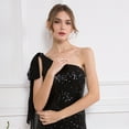 thumbnail image 3 of Angel-fashions Women's Asymmetric Ribbon Gradual Sequin Mermaid Prom Dress Vintage Elegant Formal Bodycon Dresses Evening Party Tube Top Prom Gown Wedding Bridesmaid Guest Maxi Skirt Black Small, 3 of 7