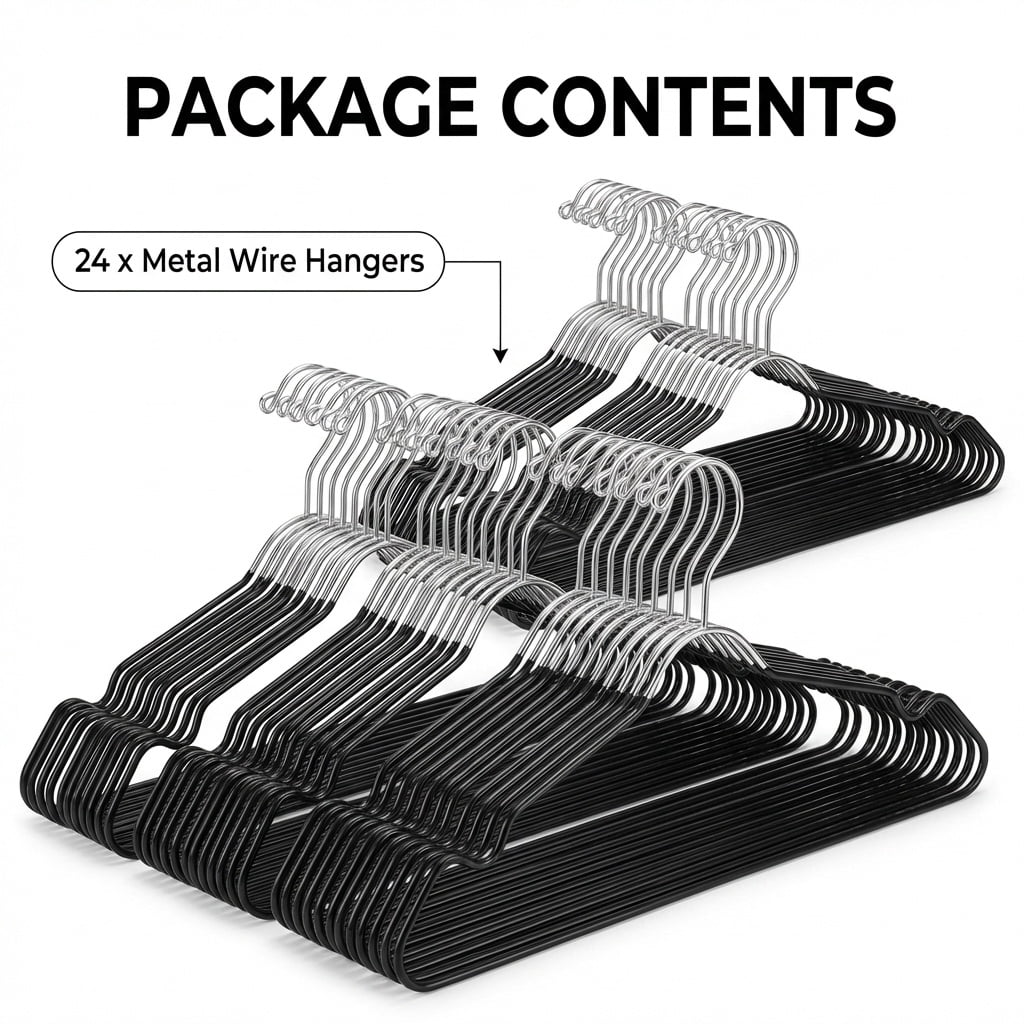 24-Pack Metal Hangers with Shoulder Notch - Heavy Duty Wire Clothes Hangers, Ultra-Thin Stainless Steel, Non-Slip, Space-Saving Coat Hangers for Home, and Hotels - Rust-Resistant and Durable