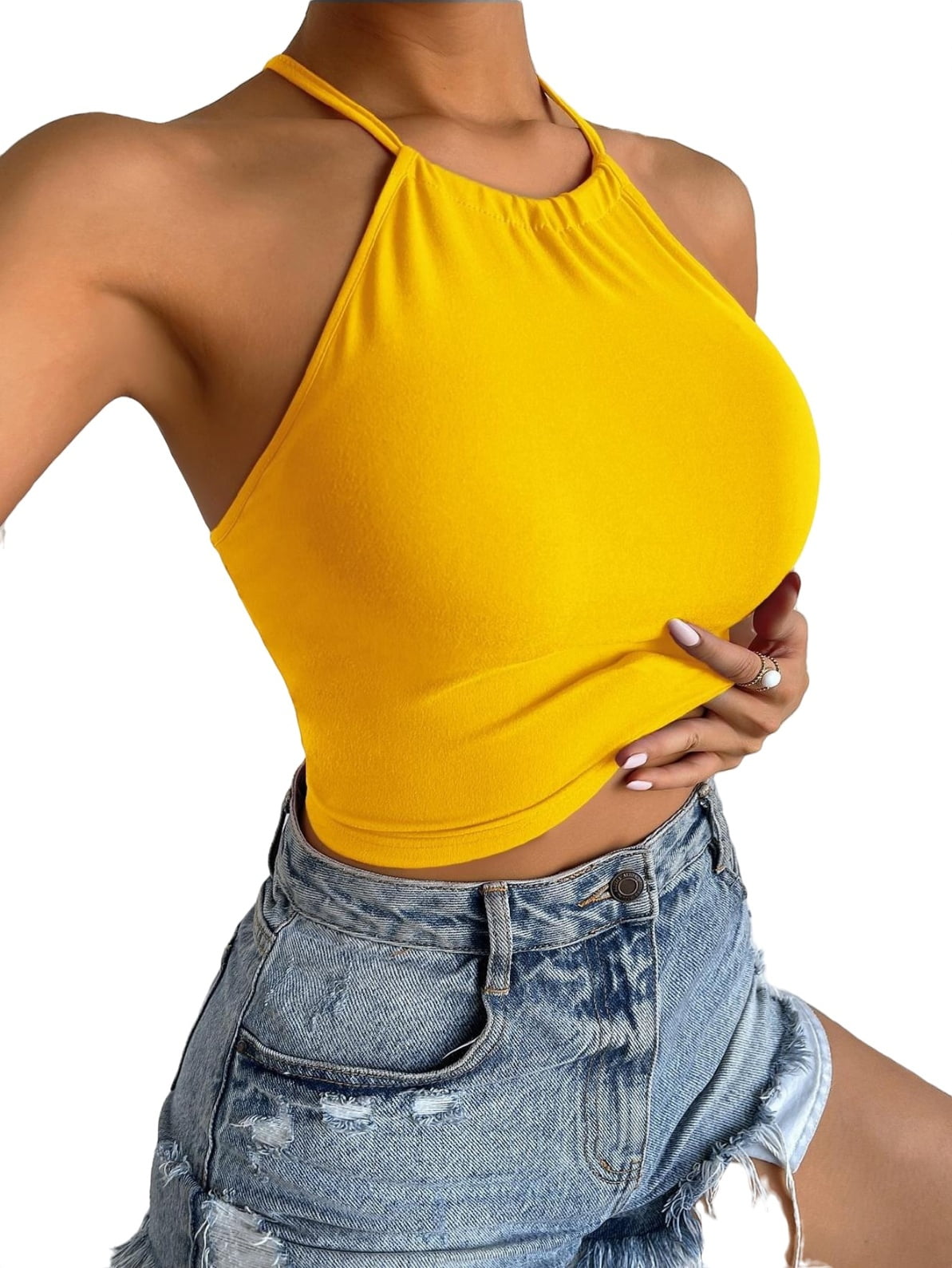 yellow cami crop top