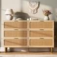 thumbnail image 1 of Yeshouse Mueble de TV de ratán con 6 cajones, cómoda grande con cajones profundos, armario de almacenamiento de madera de estilo rústico de granja para sala de estar, pasillo, 1 of 8