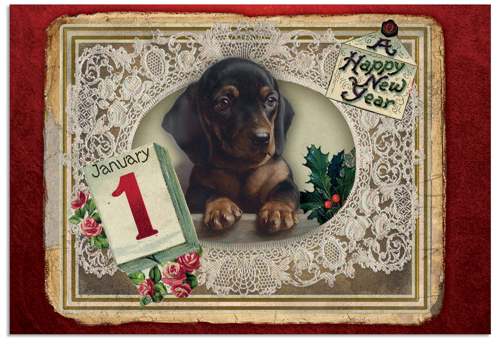 NobleWorks - 12 New Year Cards Boxed (1 Design, 12 Cards) - Lacy Holidays B1760GNYG (Greeting Card)
