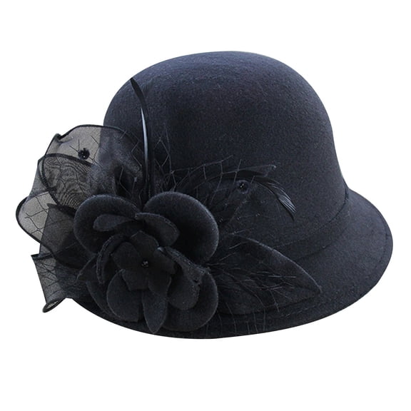 QASIEATN Women's Everyday Wear Accessories Elegant Flower Decoration Bucket Hat for Pretty Women Fashion Fall Church Cloche Hat Solid Vintage Bowler Hat