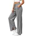 thumbnail image 4 of HomeDM Womens Wide Leg Pants Side Slit Hem High Waisted Sweat Pants Gray Comfy Joggers with Pockets Size L, 4 of 9