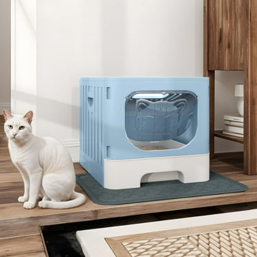 ModFusion Enclosed Cat Litter Box – Anti-Spillage, One-Way Entry with Slide-Out Tray, Blue – Ideal Christmas Gift for Cat Owners
