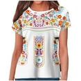 thumbnail image 1 of Birdeem Blouses pour Femmes Style Ethnique Rétro Imprimé Manches Courtes Col Rond, 1 of 12