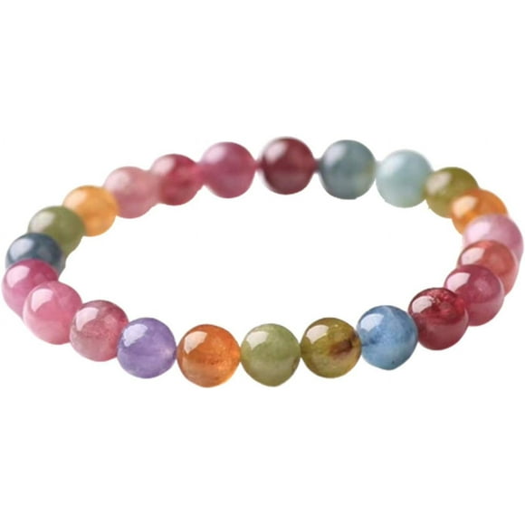 Natural Colorful Rainbow Tourmaline Gemstone Clear Beads Stretch Crystal Bracelet 7.5mm AAAA